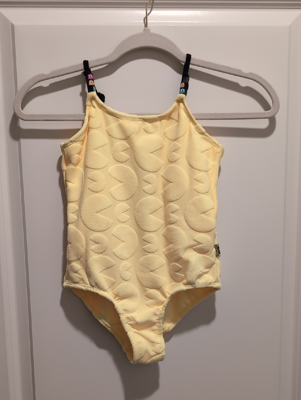 Justice Pale Yellow Textured Swim Top with Logo Tag